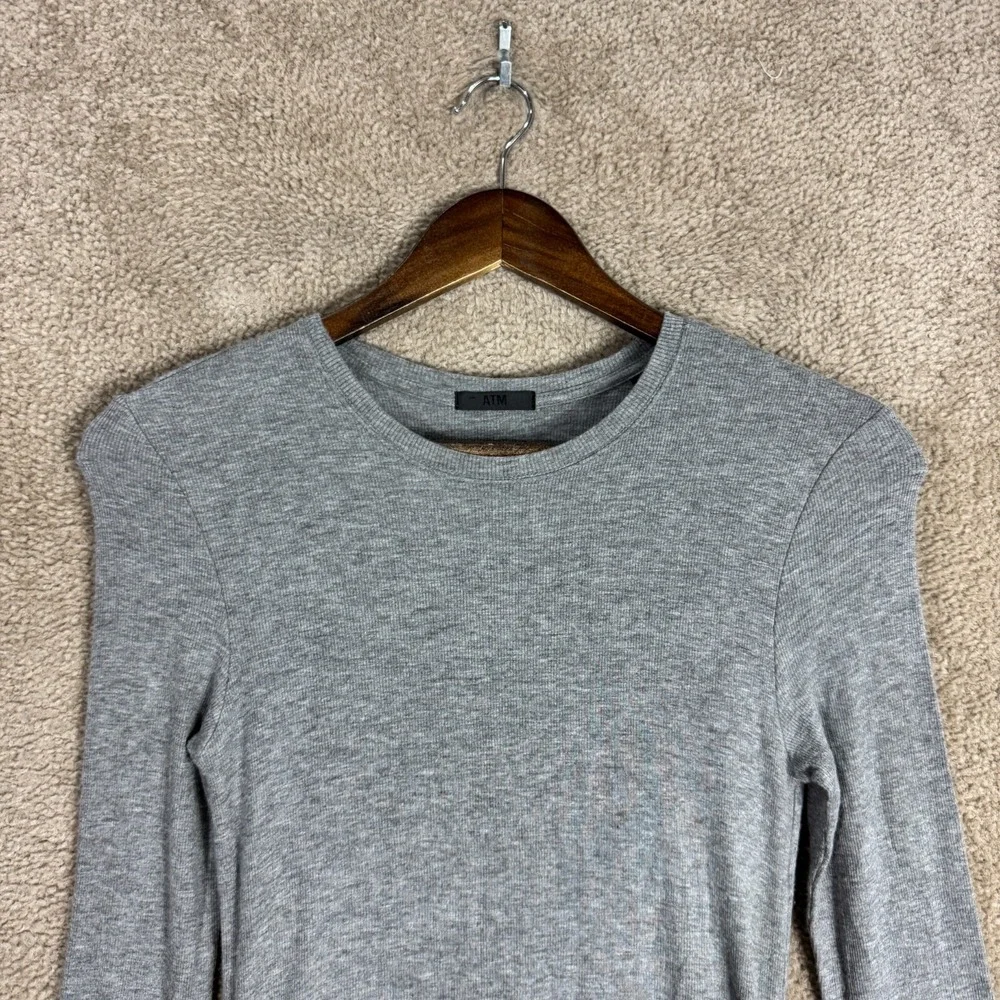 ATM Bodycon Dress Sz Small Gray Long Sleeve Side Ruched Stretch‎ Micromodal Knit